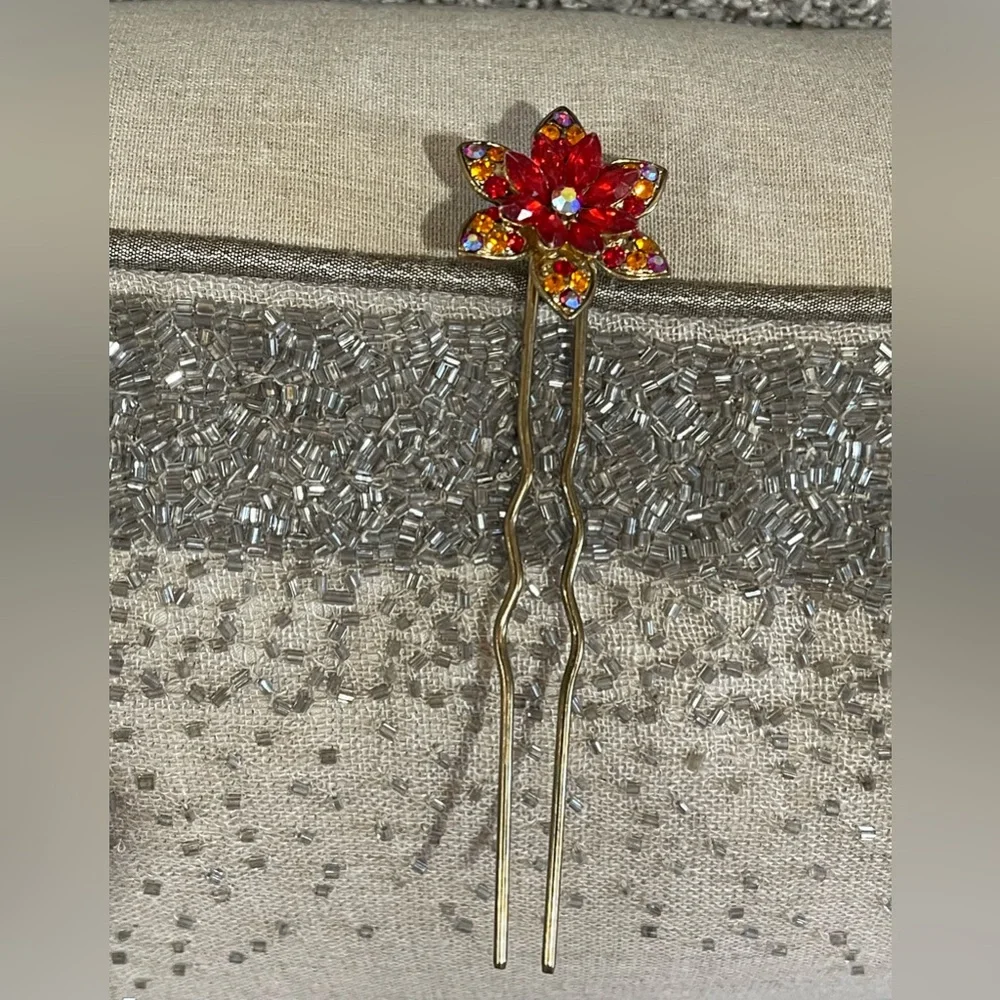 Red and Orange Floral Hair Pin